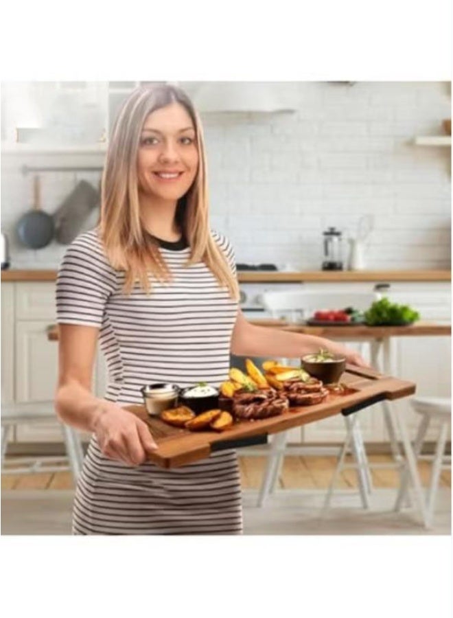 Charcuterie Cheese Board Large: 23in Long Acacia Wooden Serving Tray with Handles Folding Legs Rectangular Appetizer Plank Platter for Parties Buffet Food Display - Image 2