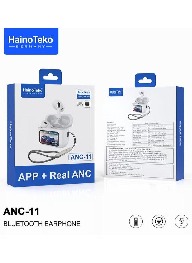 Haino Teko ANC-11 Bluetooth Earphones | Real Active Noise Cancellation | Digital Display | Deep Bass & Clear Microphone | Touch Controls | App Support | Long Battery Life | Compatible with Android & iOS - Image 5