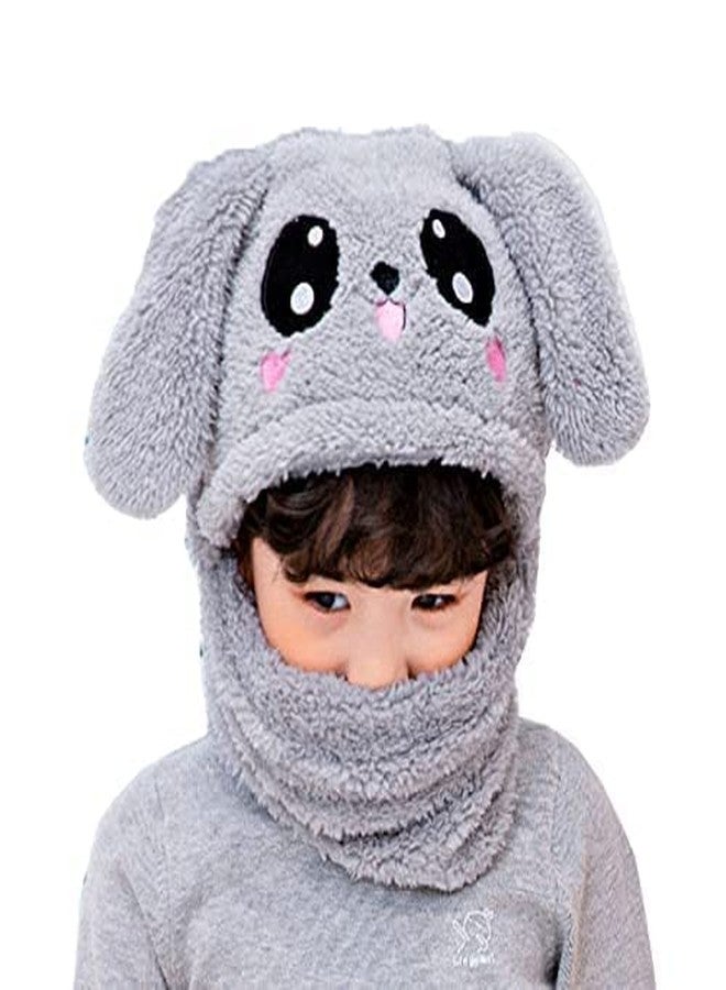 Malvina Kid's Winter Warm Faux Fur Animal Panda Balaclava Hat Full Cover Earflap Hood Cap Neck Warmer Scarf with Long Ear (Grey Color) - Image 1