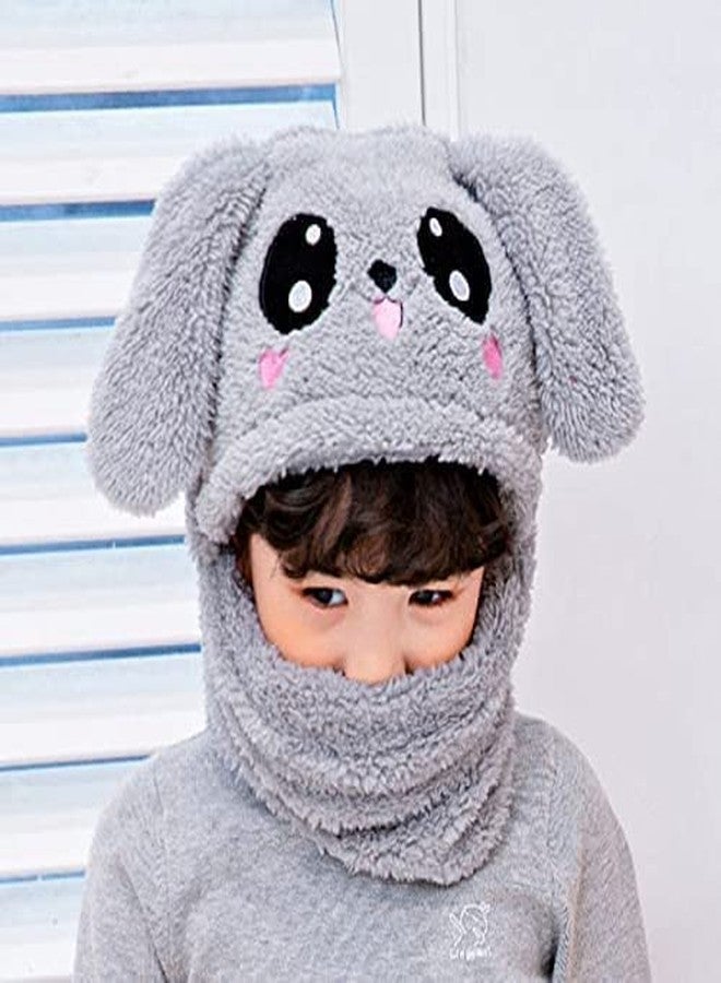 Malvina Kid's Winter Warm Faux Fur Animal Panda Balaclava Hat Full Cover Earflap Hood Cap Neck Warmer Scarf with Long Ear (Grey Color) - Image 2