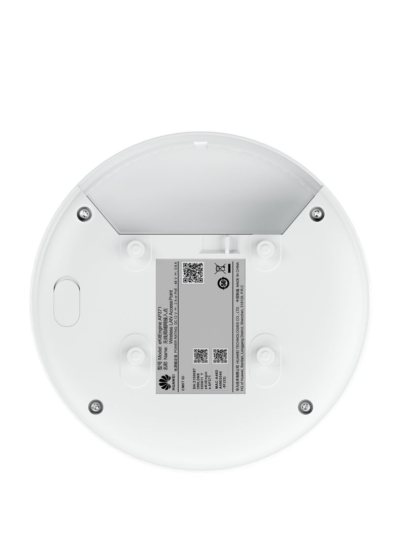 HUAWEI eKitEngine AP371 Wi-Fi 7 (802.11be) Dual-Band 2x2 MIMO Indoor Access Point, 3.57 Gbps Total Device Rate, 2.4 GHz (689 Mbps) & 5 GHz (2.88 Gbps), Built-in Smart Antennas, Multi-Link Operation (MLO), 4096-QAM, MU-MIMO, OFDMA, Multi-AP Coordination, 2.5GE PoE Port, Cloud Management, WPA3, 802.11r Fast Roaming, Compact Design, 13.6W Max Power, CE, RoHS, WEEE Certified, Ideal for SMBs, Hospitals, Retail Spaces White - Image 4
