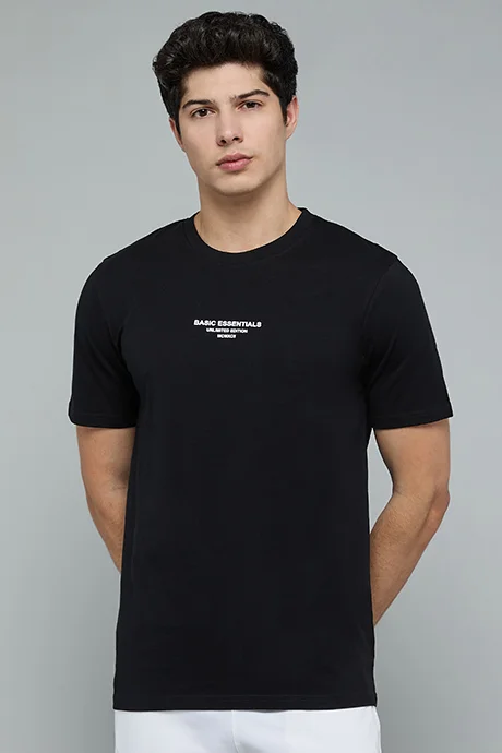 أر أند بي Typography Print T-Shirt with Crew Neck and Short Sleeves