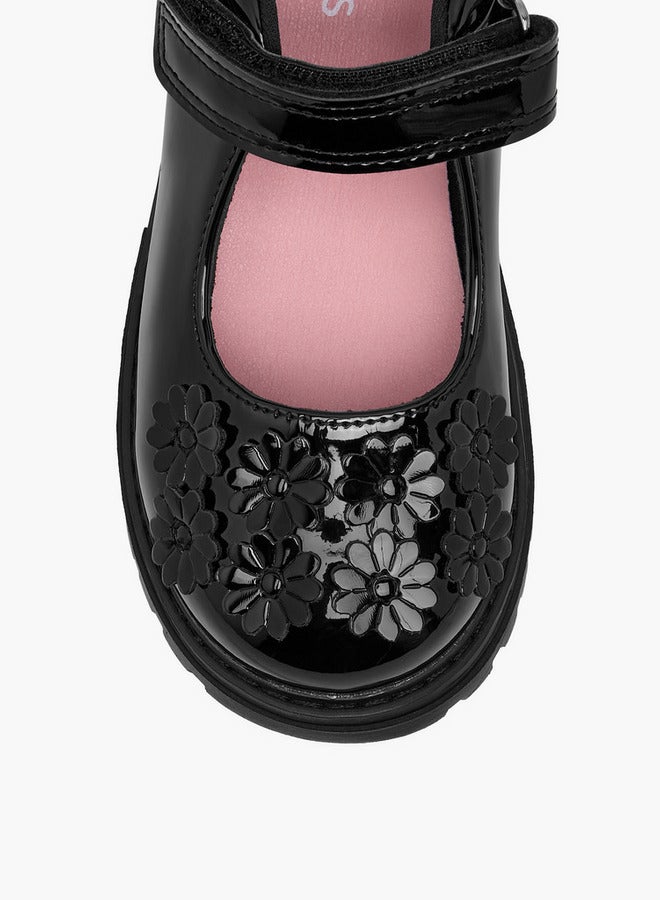 JUNIORS Girls Flower Applique Mary Jane School Shoes with Hook and Loop Closure - Image 4