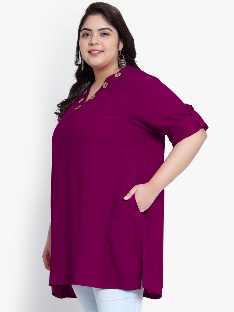 Indietoga Women's Plus Size Casual Longline Tunic Tops (P10001460_ Wine Solid_2XL) - Image 5