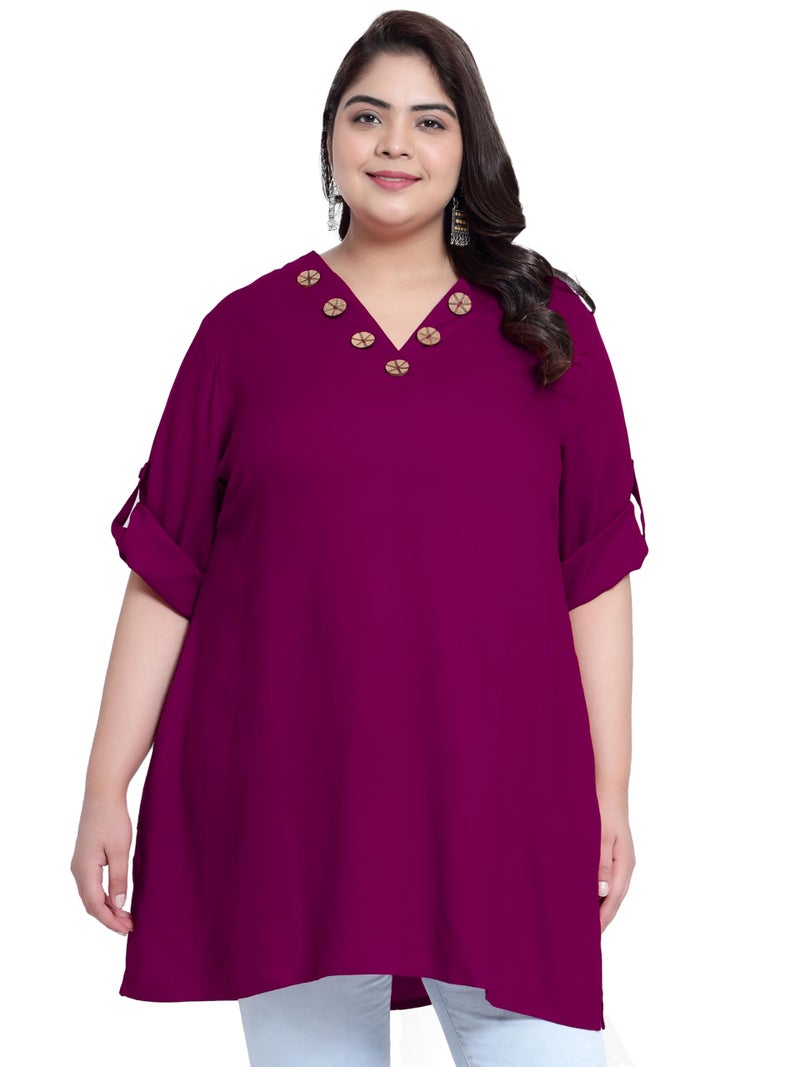 Indietoga Women's Plus Size Casual Longline Tunic Tops (P10001460_ Wine Solid_2XL) - Image 1