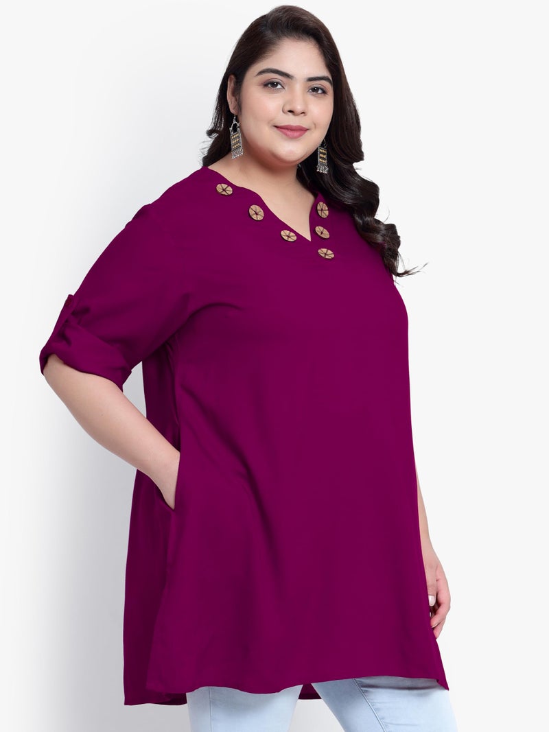 Indietoga Women's Plus Size Casual Longline Tunic Tops (P10001460_ Wine Solid_2XL) - Image 4