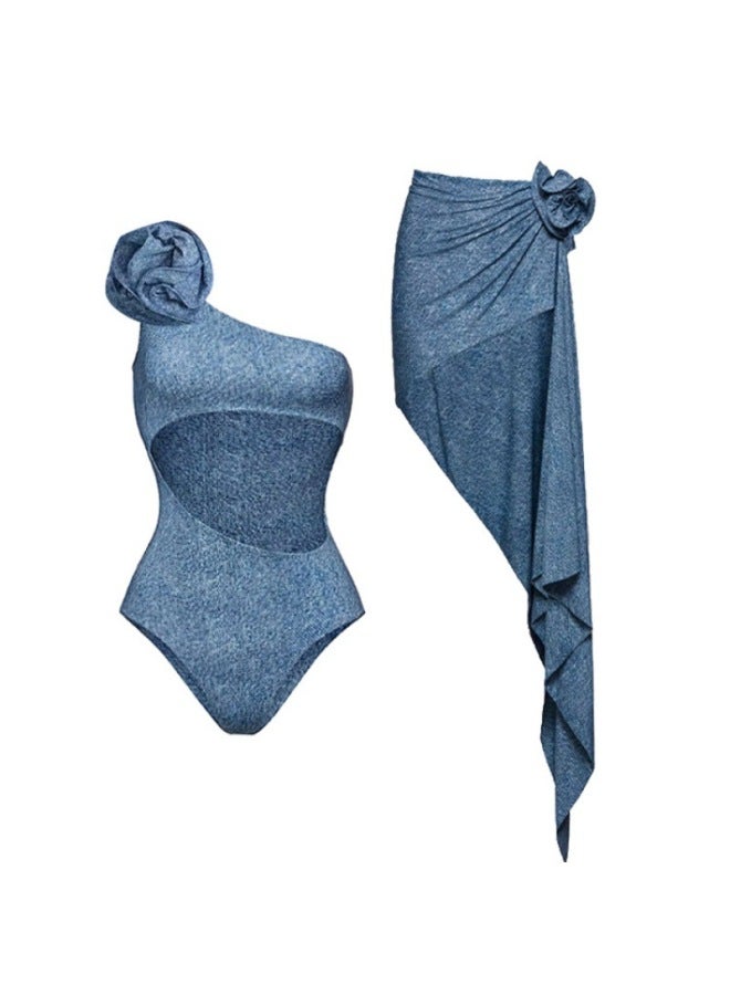 New Bikini For Women With 3d Flower Decoration, Halter Neck Tie-up Bikini Set