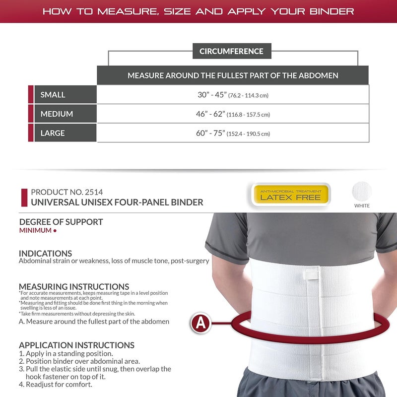 OTC Abdominal Binder Chest Support Brace Rib Fracture Unisex FourPanel White Medium - Image 2