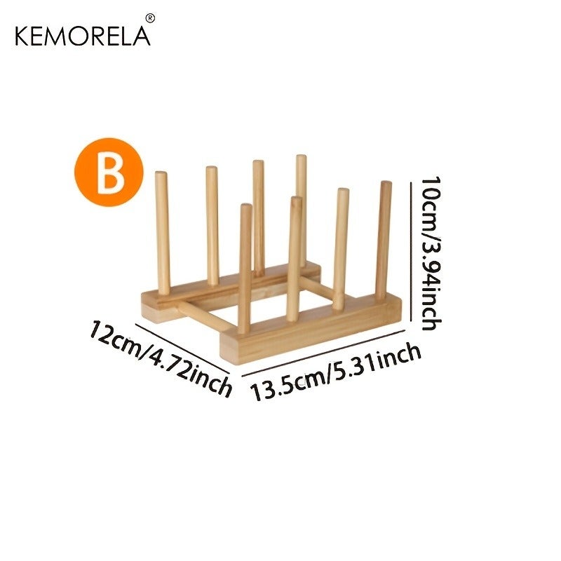 KEMORELA Bamboo Wooden Dish Racks Plate Stand Holder Vertical Drainer Kitchen Cabinet Organizer for Dish, Pots, Lids, Bowls, Cups, And Cutting Boards And Books - Image 1