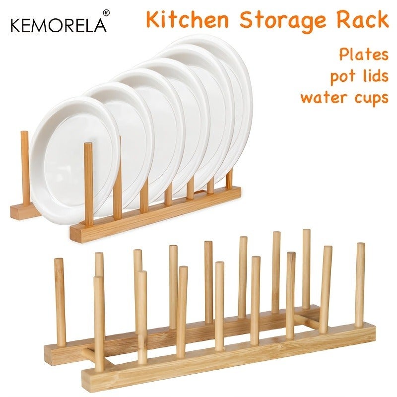 KEMORELA Bamboo Wooden Dish Racks Plate Stand Holder Vertical Drainer Kitchen Cabinet Organizer for Dish, Pots, Lids, Bowls, Cups, And Cutting Boards And Books - Image 4