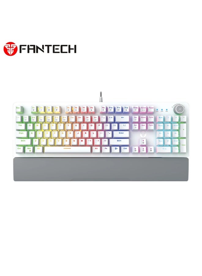 Fantech MK853 MaxPower RGB Mechanical Gaming Keyboard Red Switch Full Size 104 Keys with Volume Knob Dual Shot Keycaps Wrist Rest White - Image 1
