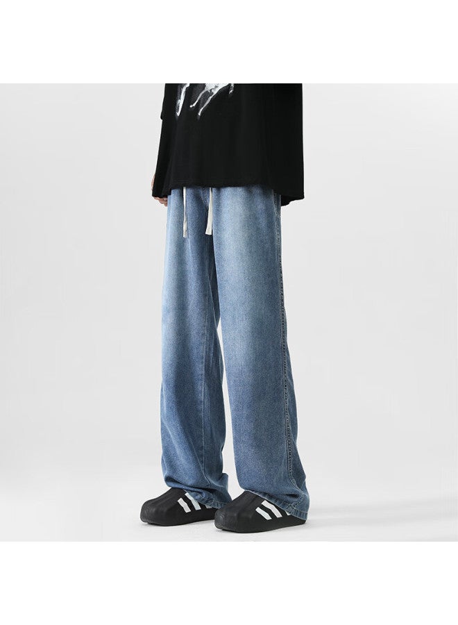 Izexx Lyocell Ice Silk Jeans For Men, Summer Lightweight Straight-leg Loose Wide-leg Casual Trousers Bs02 Dark Blue L - Image 5
