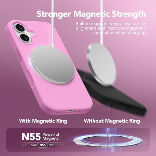 GONEZ Magnetic for iPhone 16 Case, [Compatible with MagSafe] Anti-Scratch Microfiber Lining & Screen Protector, Silicone Camera Control, Shockproof Slim Phone Cover 6.1 inch, Cherry Blossom - Image 2