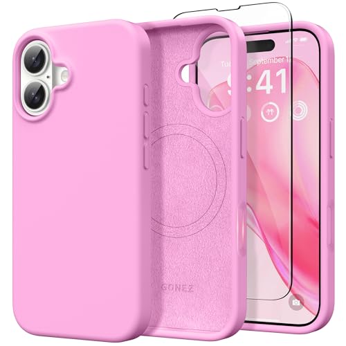 GONEZ Magnetic for iPhone 16 Case, [Compatible with MagSafe] Anti-Scratch Microfiber Lining & Screen Protector, Silicone Camera Control, Shockproof Slim Phone Cover 6.1 inch, Cherry Blossom - Image 1