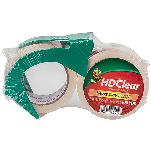 Duck HD Clear Heavy Duty Packing Tape with Dispenser, 2 Rolls, 1.88 Inch x 54.6 Yard, (393184) - Image 1