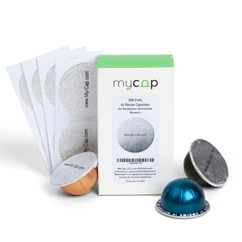 My-Cap 200 Foil Seals for Nespresso Vertuo Pods - Foil Lids to Reuse Nespresso VertuoLine Capsules - Aluminum Lids Seals Foil - Reuse your Nespresso Coffee Capsules (Pack of 200) - Image 1