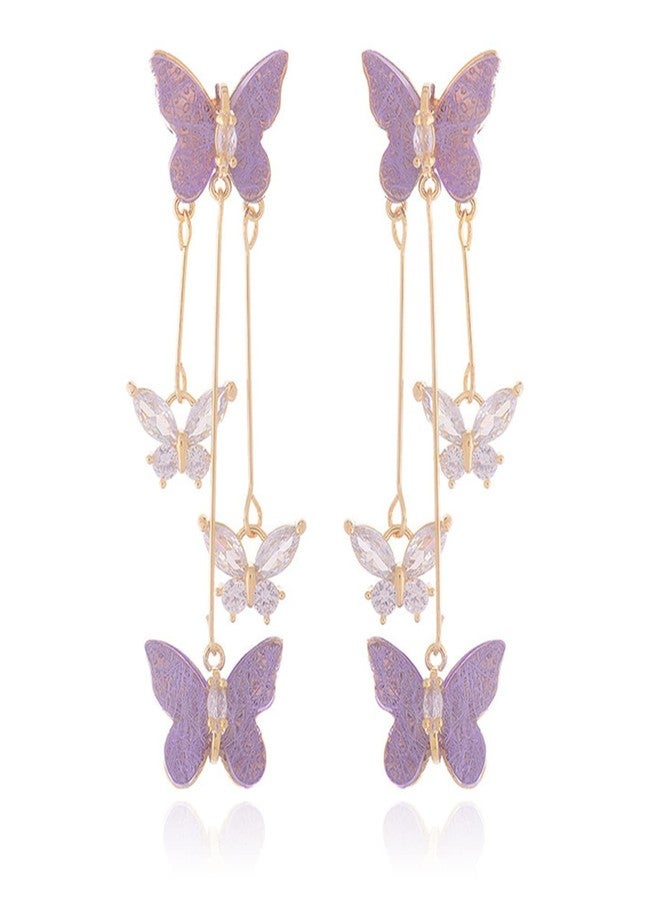 Frodete Purple Rhinestone Butterfly Earrings for Women Spring Summer Floral Fashion Matching Lavender Outfit Birthday Present Wife Mom, Metal, No Gemstone - Image 1