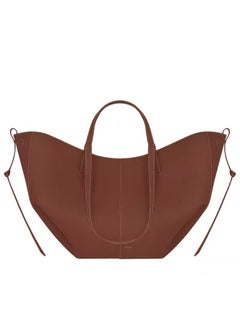 French Polen Tote Bag Soft Genuine Leather Underarm Shopping Bag Fashionable Handheld Single Shoulder Commute Large Capacity Bag Cognac small size