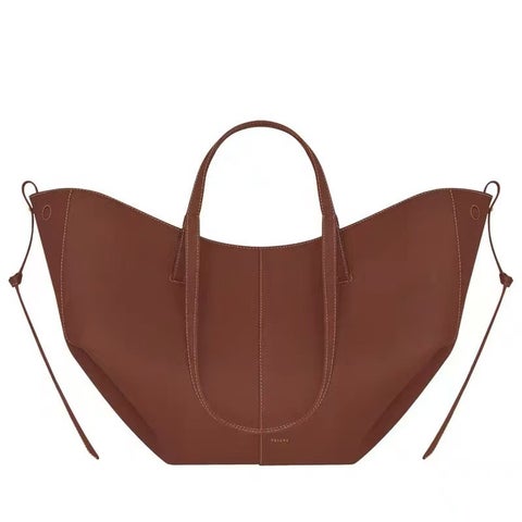 French Polen Tote Bag Soft Genuine Leather Underarm Shopping Bag Fashionable Handheld Single Shoulder Commute Large Capacity Bag Cognac small size