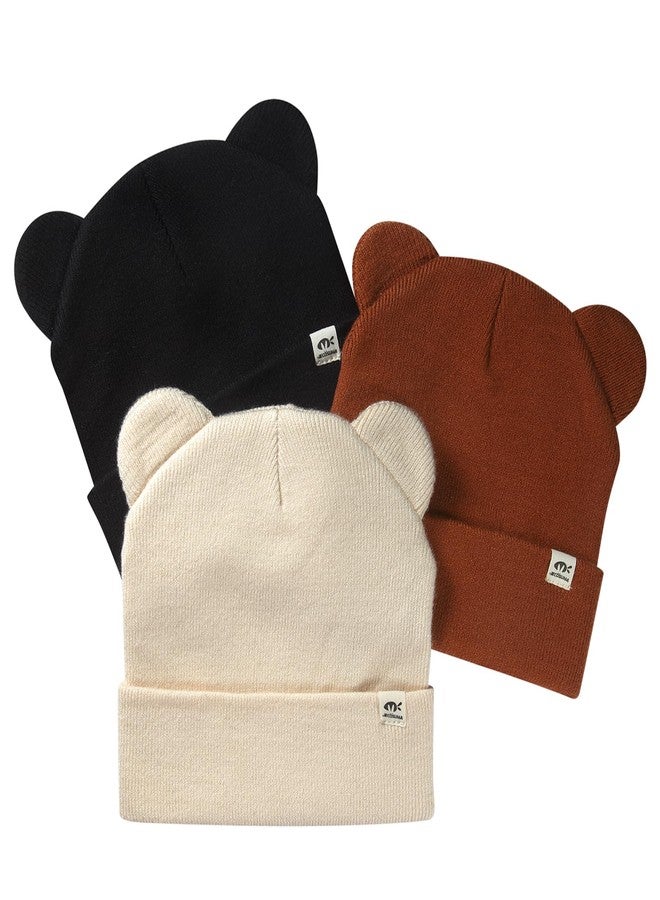 ECOSUMA 3 Pack Newborn Hat 0-6 Months Black/Beige/Caramel - Image 1