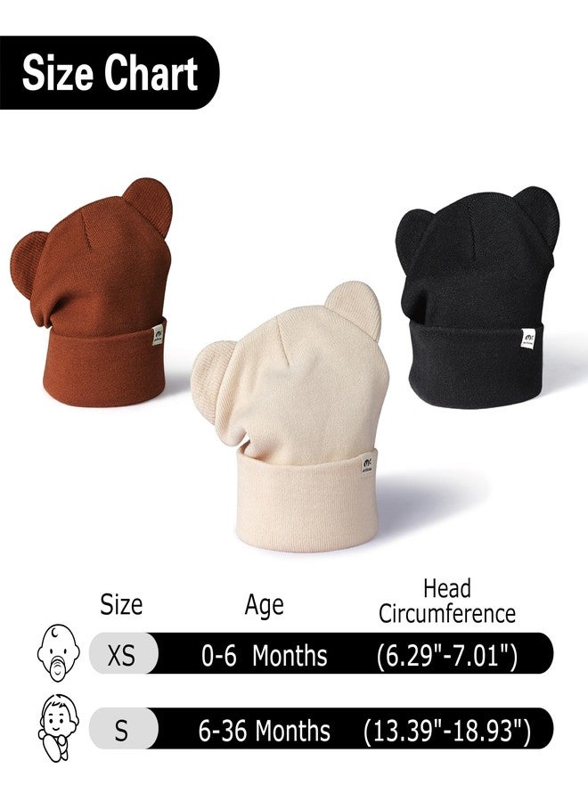 ECOSUMA 3 Pack Newborn Hat 0-6 Months Black/Beige/Caramel - Image 2