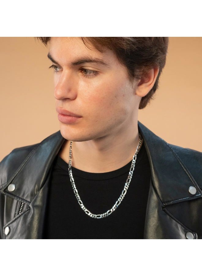 Quadri - Elegant necklace (Figaro) for men and women made of 925 real silver - width 7 mm - length 46 | 52 | 56 | 61 | 66 cm - chain tarnish-proof - certificate made in Italy, 7 mm, Silver, No - Image 3