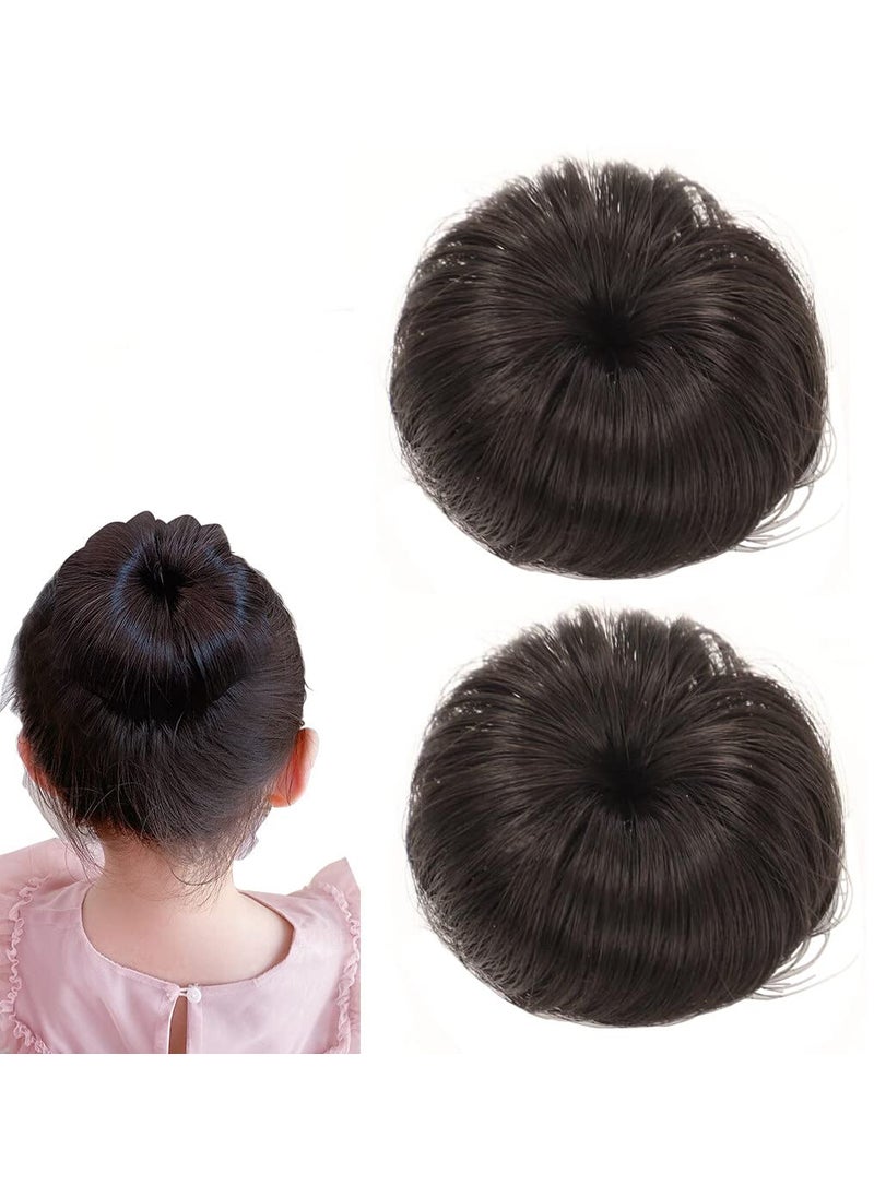 VANTOBEST - 2PCS Synthetic Fiber Hair Bun with Alligator Clip Hair Extension Chignon Donut Bun Wig Hairpiece Fake Ballet Messy Bun Short Ponytail Wig Bun for Little Girls Small Size (Dark Brown) - Image 1