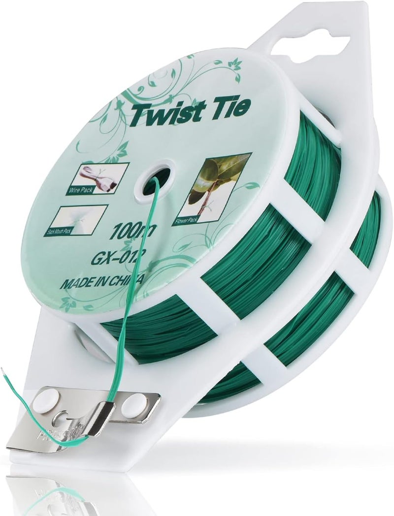 YDSL 328ft (100m) Twist Ties, Green Garden Plant Ties with Cutter for Gardening and Office Organization, Home - Image 1