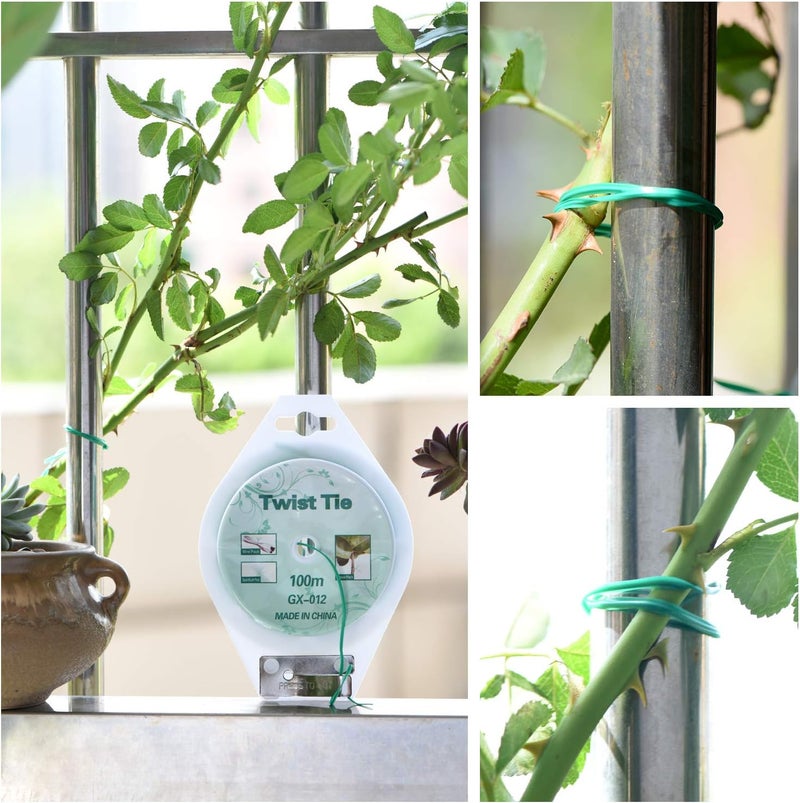 YDSL 328ft (100m) Twist Ties, Green Garden Plant Ties with Cutter for Gardening and Office Organization, Home - Image 3