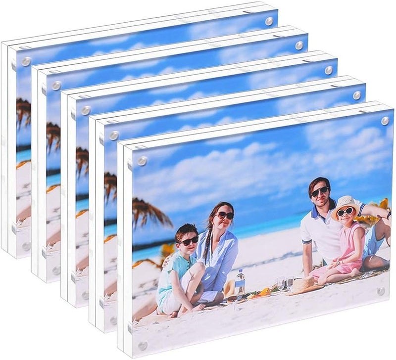 JUOIFIP JUOIFIP 5 Pack Acrylic Picture Frame 5x7 Clear Double Sided Magnetic Picture Frameless Desktop Display Photo Frame with Stand Best Gift for Family Baby Friend 