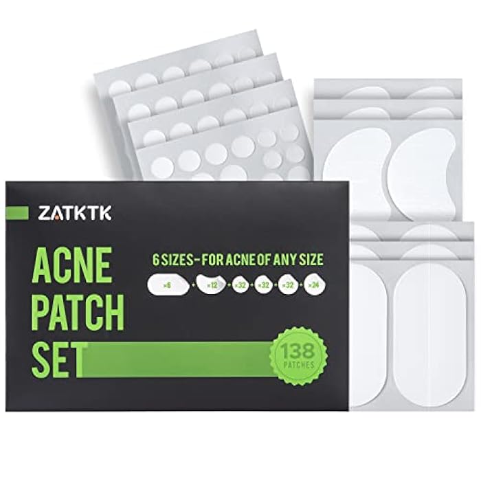 ZATKTK Pimple Patches (6 Sizes 138 Patches), Acne Patches for Large Zit Breakouts, Hydrocolloid Bandages for Face, Chin, Nose, Forehead, Body, Back, Neck & Chest, Oval Hydrocolloid Acne Patches - Image 1