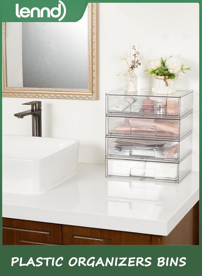 LENND 30CM WIDE Clear Stackable Storage Drawers,2 Pack Acrylic Plastic Organizers Bins for Makeup Palettes, Cosmetics, and Beauty Supplies,Ideal for Vanity, Bathroom,Cabinet,Desk Organization - Image 5