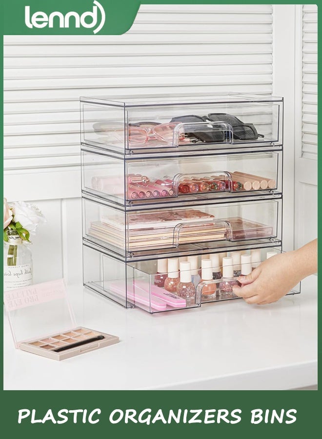 LENND 30CM WIDE Clear Stackable Storage Drawers,2 Pack Acrylic Plastic Organizers Bins for Makeup Palettes, Cosmetics, and Beauty Supplies,Ideal for Vanity, Bathroom,Cabinet,Desk Organization - Image 2