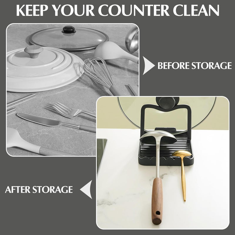 Ysks'hf spoon holder and pot lid holderï¼Œstainless steelï¼ŒKitchen Utensil Rest, scraper holder & pot holderï¼ŒSpoon Holder for Stove Top - Kitchen Utensil Holder for Ladles & Tongsï¼ˆBlack) - Image 5