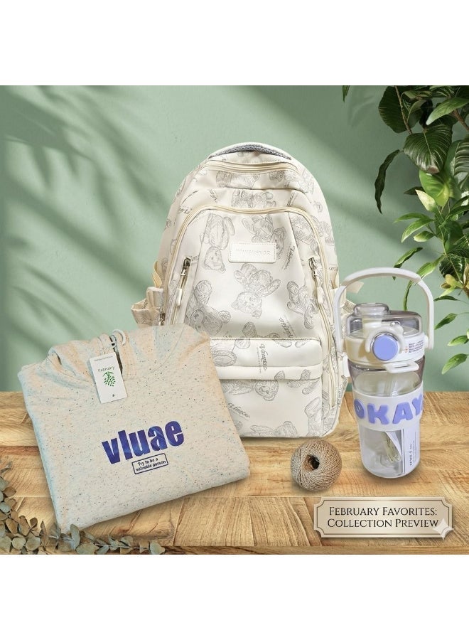 QUINTUS VLUAE Bundle - Beige Hoodie + Beige Backpack + Transparent Bottle - Image 5