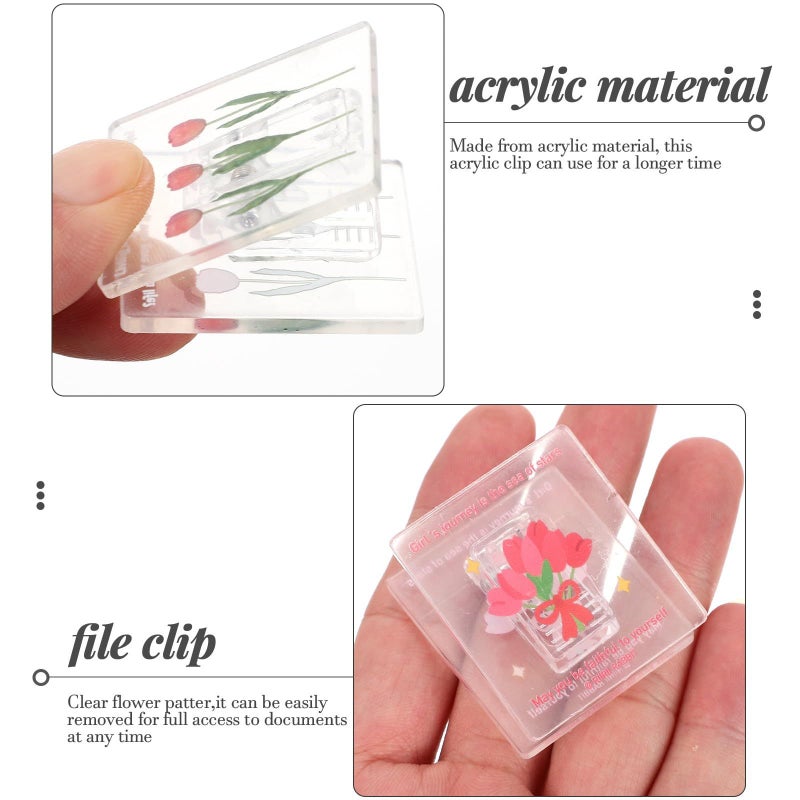 Acrylic Flower Pattern Clips 7pcs Multi Function Sealing File Clamps for Office Home Organization - Image 4