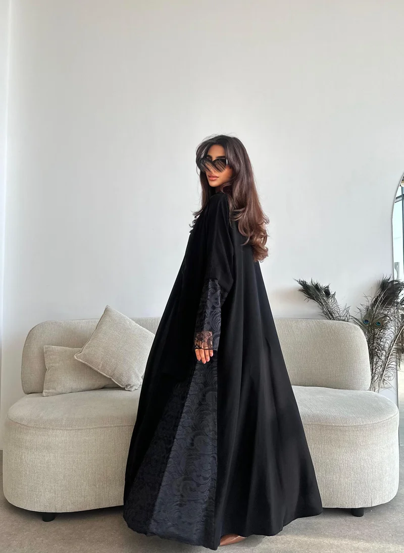 Lusin Abaya Royal Crepe Abaya with Lace Sleeves & Sides