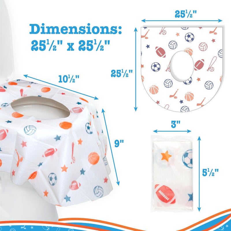 Potty Shields أغطية مقاعد المرحاض القابلة للتصرف للأطفال والبالغين، 40 عبوة - حماية من جراثيم المرحاض العامة أثناء تدريب الأطفال على استخدام المرحاض والمزيد - كبيرة جدًا، مقاومة للماء، محمولة، مغلفة بشكل فردي - أزرق/رياضي - Image 2