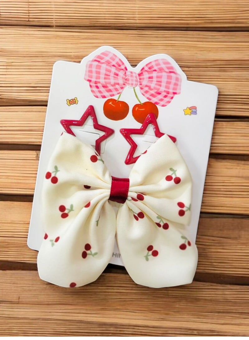 Set of 3 Girls’ Hair Clips – 1 Cherry Bow & 2 Star Clips - Image 2