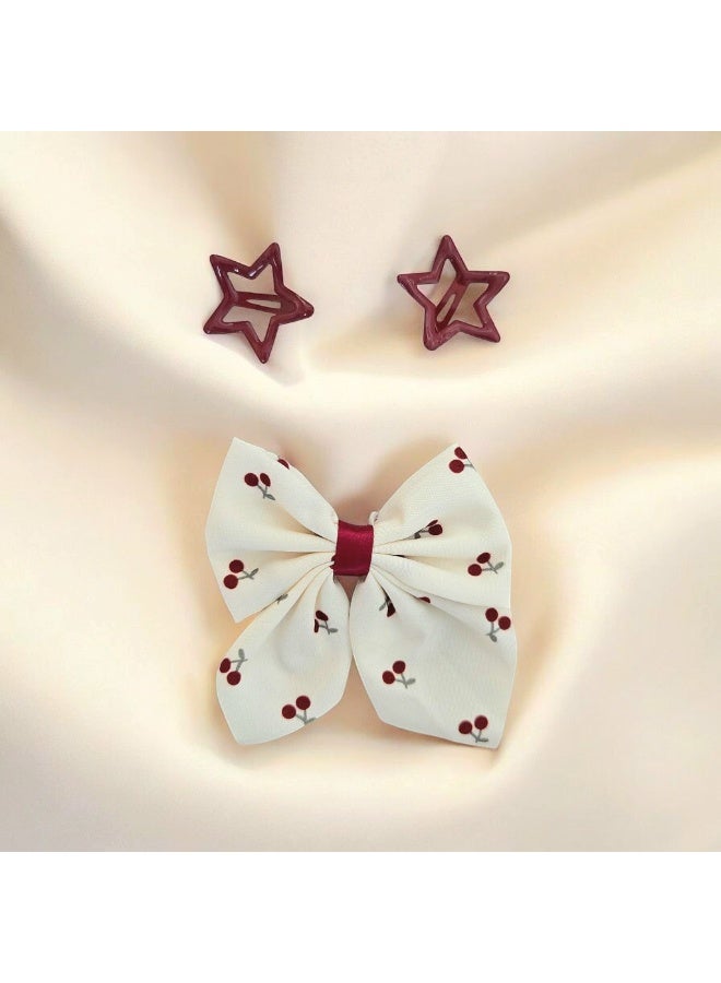 Set of 3 Girls’ Hair Clips – 1 Cherry Bow & 2 Star Clips - Image 3