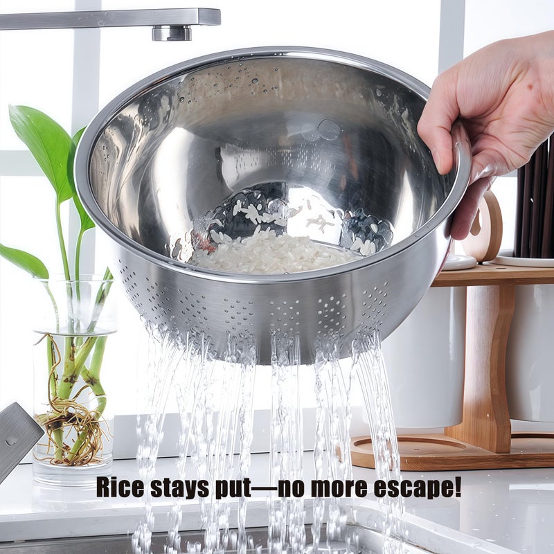 DOPMEP Rice Washer Strainer Bowl, Stainless Steel Quinoa Washing Bowl With Side Drainers Colander for Cleaning Rinsing Fruits, Vegetables, and Beans - Versatile Kitchen Tool - Image 3