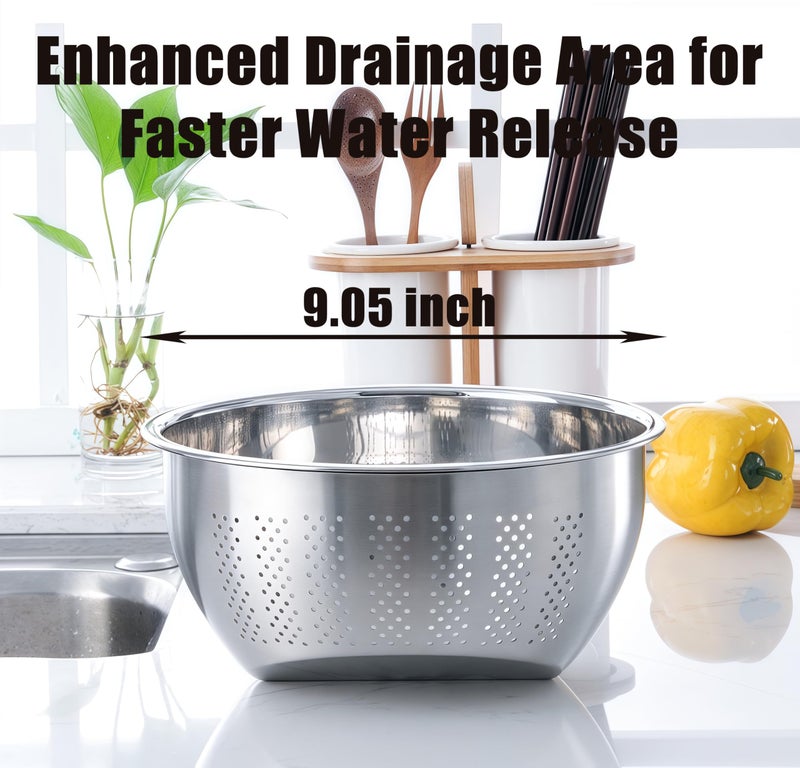 DOPMEP Rice Washer Strainer Bowl, Stainless Steel Quinoa Washing Bowl With Side Drainers Colander for Cleaning Rinsing Fruits, Vegetables, and Beans - Versatile Kitchen Tool - Image 4