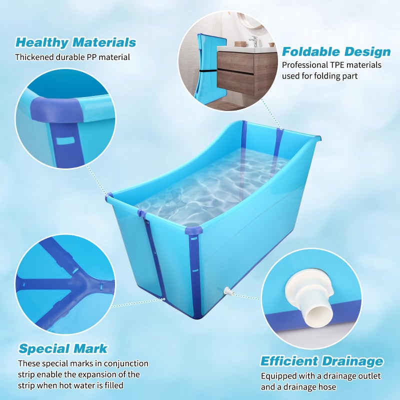YUEPET Extra Large Foldable Dog Bath Tub for Large Dogs, 49 Gal Portable Dog Bathtub Lightweight Hightened Pet Wash Station with Drain Plug for Big Dogs Indoor/Outdoor Bathing, Camping (Blue) - Image 2