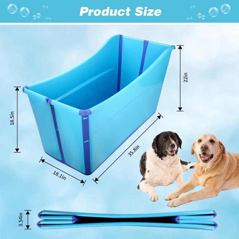 YUEPET Extra Large Foldable Dog Bath Tub for Large Dogs, 49 Gal Portable Dog Bathtub Lightweight Hightened Pet Wash Station with Drain Plug for Big Dogs Indoor/Outdoor Bathing, Camping (Blue) - Image 4