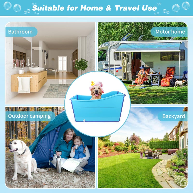 YUEPET Extra Large Foldable Dog Bath Tub for Large Dogs, 49 Gal Portable Dog Bathtub Lightweight Hightened Pet Wash Station with Drain Plug for Big Dogs Indoor/Outdoor Bathing, Camping (Blue) - Image 5