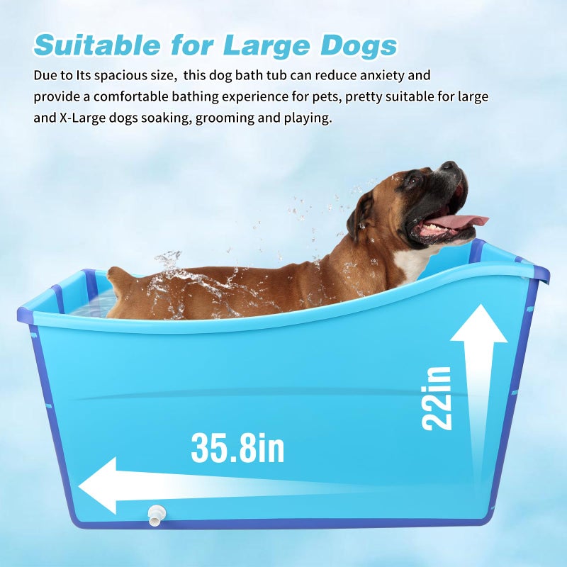 YUEPET Extra Large Foldable Dog Bath Tub for Large Dogs, 49 Gal Portable Dog Bathtub Lightweight Hightened Pet Wash Station with Drain Plug for Big Dogs Indoor/Outdoor Bathing, Camping (Blue) - Image 3