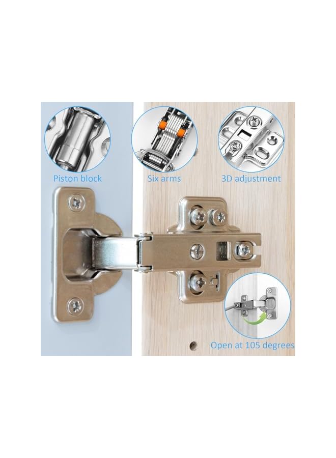 S-TOP 8 PCS Door Hinges for Cabinet, Kitchen, Bathroom, Hydraulic Full Overlay Cabinet Hinges, Soft Close, Removable and Adjustable with Screws, 304 Stainless Steel - Image 2