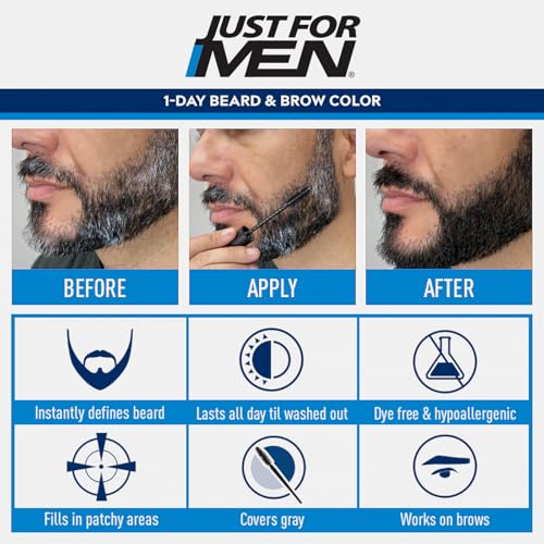 Just for Men 1-Day Beard & Brow Color, Temporary Color for Beard and Eyebrows, For a Fuller, Well-Defined Look, Up to 30 Applications, Light Brown - Image 3