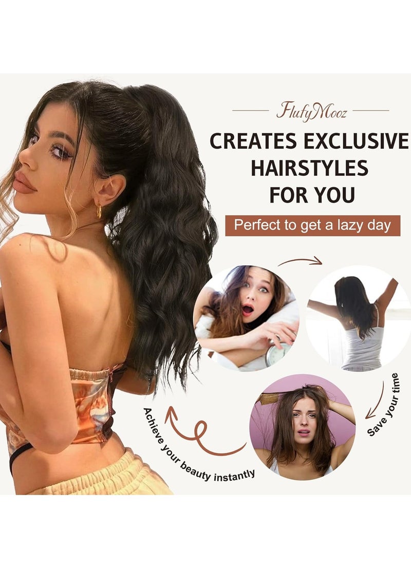 general Ponytail Extension, 18 Inch Claw Clip Ponytail Extension, Wavy Curly Claw Clip in Ponytail Hair Extensions, Natural Fake Ponytail  Hairpiece for Women (Natural Black) - Image 4