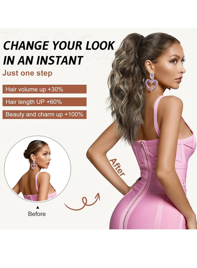 general Ponytail Extension, 18 Inch Claw Clip Ponytail Extension, Wavy Curly Claw Clip in Ponytail Hair Extensions, Natural Fake Ponytail  Hairpiece for Women (Natural Black) - Image 5